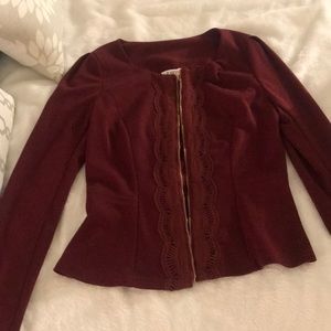 Wine colored zip up blazer/sweater